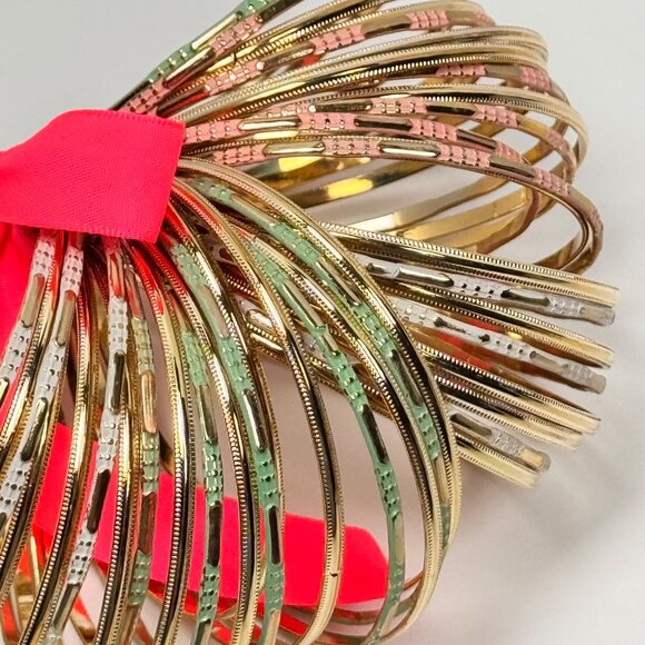 New Skinny Bracelet Stack Set Gold Tone Slim Bangles Enamel Ethnic Glam - Picture 3 of 5